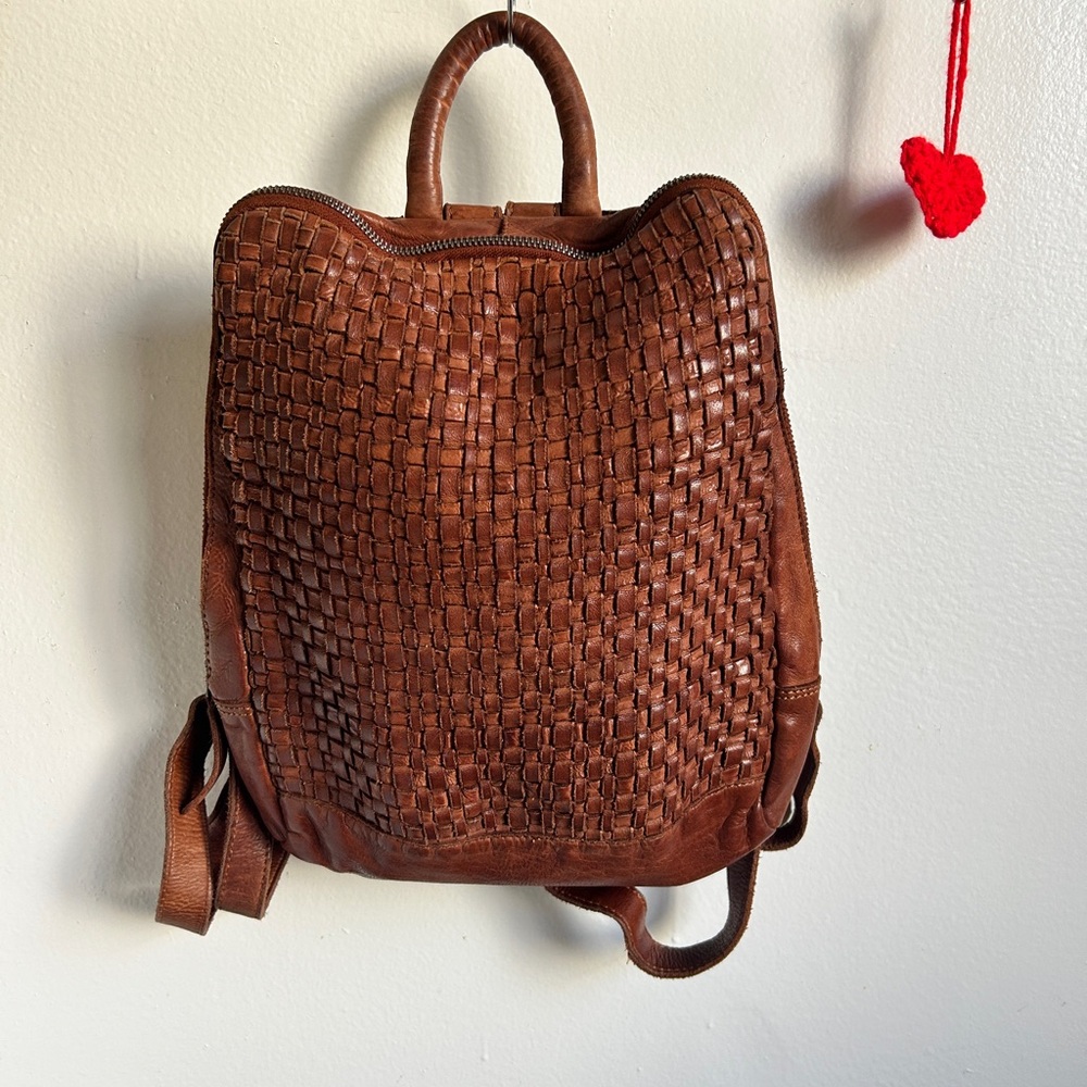 Brown Woven Leather Backpack